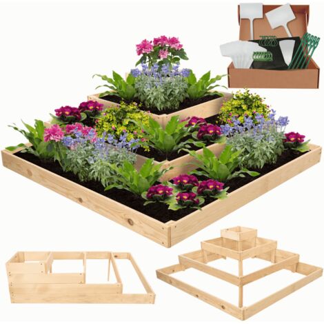 MODO24 Potager surélevé bois ZP08 36x119x119 cm, jardinière balcon/terrasse pour herbes, légumes, kit jardinier inclus, naturel