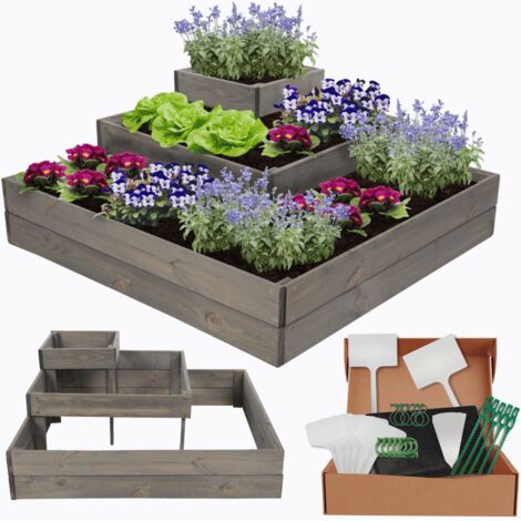 MODO24 Potager surélevé bois ZP08 36x92x92 cm, jardinière balcon/terrasse pour herbes, légumes, kit jardinier inclus, gris imprégné