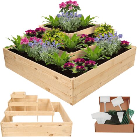 MODO24 Potager surélevé bois ZP08 54x119x119 cm, jardinière balcon/terrasse pour herbes, légumes, kit jardinier inclus, naturel