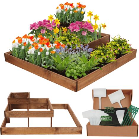 MODO24 Potager surélevé bois ZP08 27x92x92 cm, jardinière balcon/terrasse pour herbes, légumes, kit jardinier inclus, brun imprégné