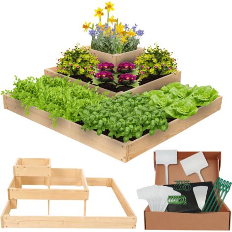 MODO24 Potager surélevé bois ZP08 27x92x92 cm, jardinière balcon/terrasse pour herbes, légumes, kit jardinier inclus, naturel