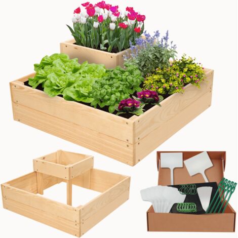 MODO24 Potager surélevé bois ZP08 27x62x62 cm, jardinière balcon/terrasse pour herbes, légumes, kit jardinier inclus, naturel (1/5)