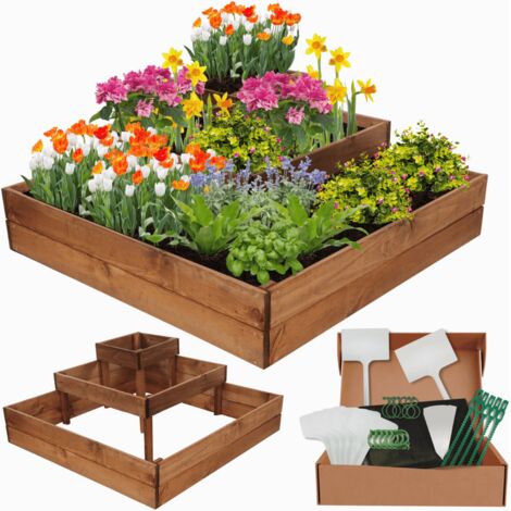 MODO24 Potager surélevé bois ZP08 36x92x92 cm, jardinière balcon/terrasse pour herbes, légumes, kit jardinier inclus, brun imprégné
