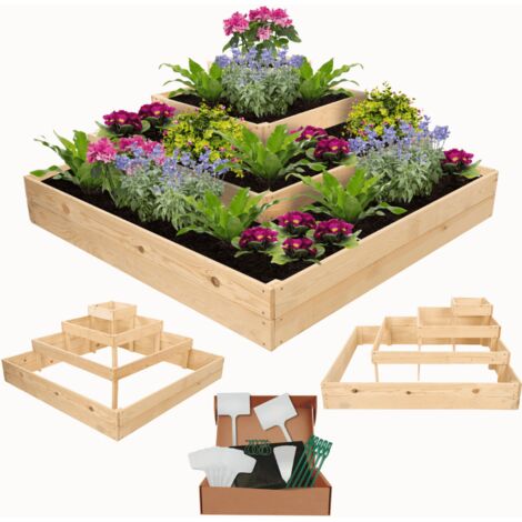MODO24 Potager surélevé bois ZP08 45x119x119 cm, jardinière balcon/terrasse pour herbes, légumes, kit jardinier inclus, naturel