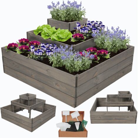 MODO24 Potager surélevé bois ZP08 45x92x92 cm, jardinière balcon/terrasse pour herbes, légumes, kit jardinier inclus, gris imprégné