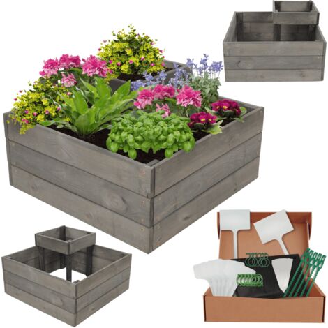 MODO24 Potager surélevé bois ZP08 36x62x62 cm, jardinière balcon/terrasse pour herbes, légumes, kit jardinier inclus, gris imprégné