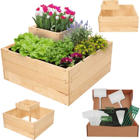 MODO24 Potager surélevé bois ZP08 36x62x62 cm, jardinière balcon/terrasse pour herbes, légumes, kit jardinier inclus, naturel (1/5)