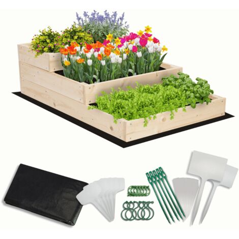 MODO24 Carré potager surélevé en bois, 3 niveaux en cascade, 27x60x93 cm, jardin/terrasse, kit jardinier inclus, naturel