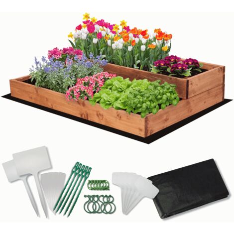 MODO24 Carré potager surélevé en bois, 2 niveaux en cascade, 18x90x63 cm, jardin/terrasse, kit jardinier inclus, brun imprégné