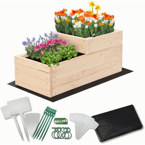 MODO24 Carré potager surélevé en bois, 2 niveaux en cascade, 27x30x63 cm, jardin/terrasse, kit jardinier inclus, naturel