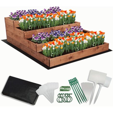 MODO24 Carré potager surélevé en bois, 4 niveaux en cascade, 36x90x120 cm, jardin/terrasse, kit jardinier inclus, brun imprégné