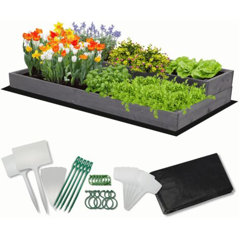 MODO24 Carré potager surélevé en bois, 2 niveaux en cascade, 18x117x63 cm, jardin/terrasse, kit jardinier inclus, gris imprégné