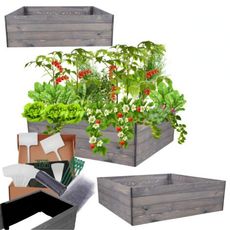 MODO24 Carré potager ZP06 surélevé en bois de pin massif pour jardin et terrasse, 36x103x100 cm, gris imprégné (1/5)