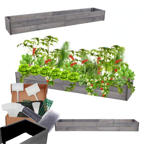 MODO24 Carré potager ZP06 surélevé en bois de pin massif pour jardin et terrasse, 18x237x30 cm, gris imprégné