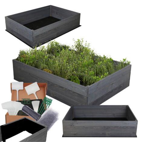 MODO24 Carré potager ZP06 surélevé en bois de pin massif pour jardin et terrasse, 27x120x100 cm, gris imprégné