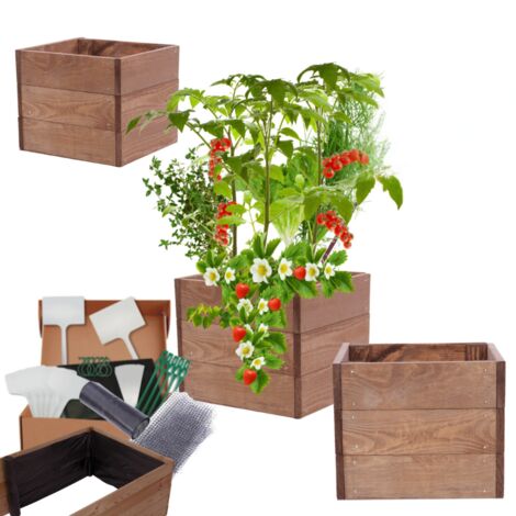 MODO24 Carré potager ZP06 surélevé en bois de pin massif pour jardin et terrasse, 27x33×30 cm, brun imprégné