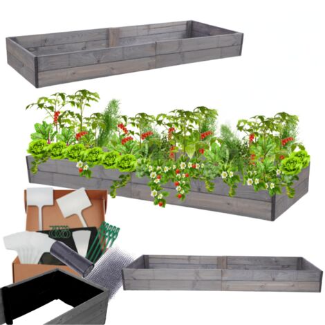 MODO24 Carré potager ZP06 surélevé en bois de pin massif pour jardin et terrasse, 18x163x80 cm, gris imprégné