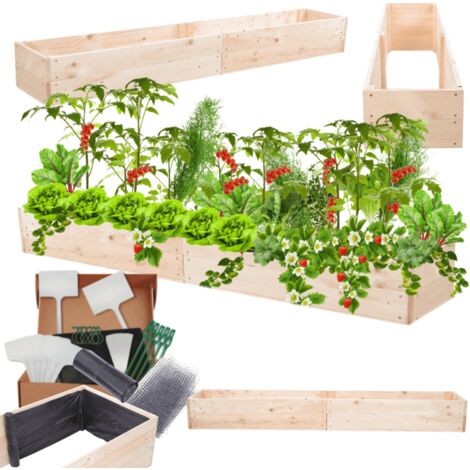 MODO24 Carré potager ZP06 surélevé en bois de pin massif pour jardin et terrasse, 18x237x30 cm, naturel