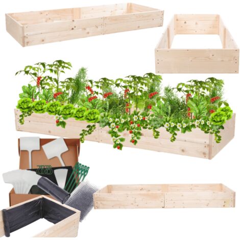 MODO24 Carré potager ZP06 surélevé en bois de pin massif pour jardin et terrasse, 18x203x90 cm, naturel