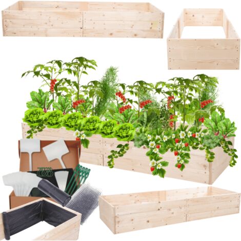 MODO24 Carré potager ZP06 surélevé en bois de pin massif pour jardin et terrasse, 27x163x90 cm, naturel