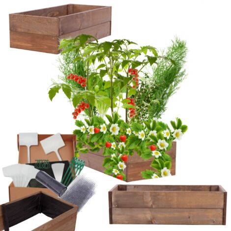 MODO24 Carré potager ZP06 surélevé en bois de pin massif pour jardin et terrasse, 18x83×30 cm, brun imprégné