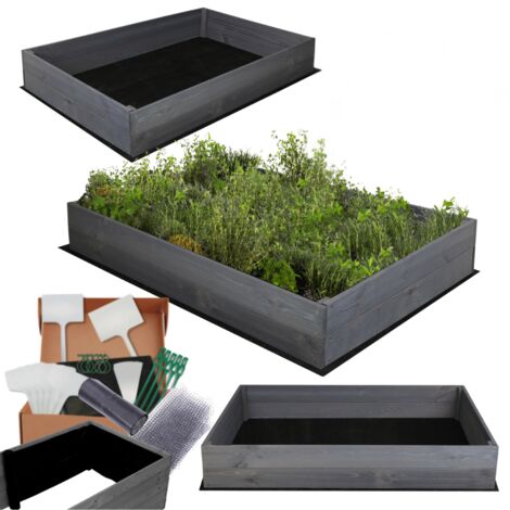 MODO24 Carré potager ZP06 surélevé en bois de pin massif pour jardin et terrasse, 18x120x80 cm, gris imprégné