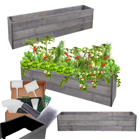 MODO24 Carré potager ZP06 surélevé en bois de pin massif pour jardin et terrasse, 27x120x30cm, gris imprégné