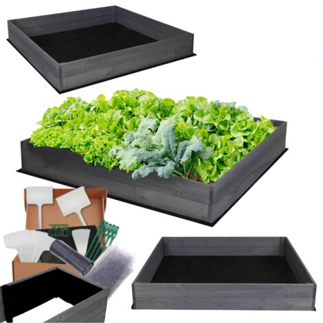 MODO24 Carré potager ZP06 surélevé en bois de pin massif pour jardin et terrasse, 18x120x117 cm, gris imprégné