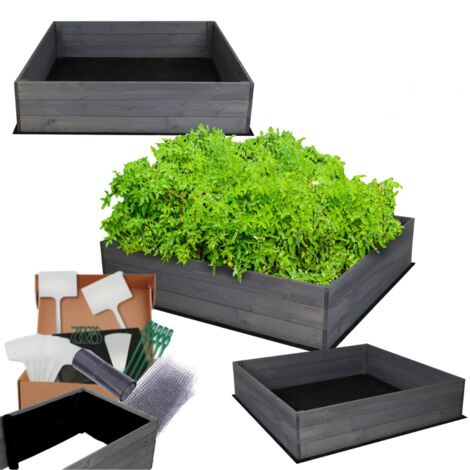 MODO24 Carré potager ZP06 surélevé en bois de pin massif pour jardin et terrasse, 27x93×60 cm, gris imprégné