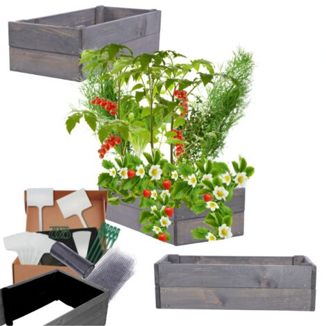 MODO24 Carré potager ZP06 surélevé en bois de pin massif pour jardin et terrasse, 18x93×30 cm, gris imprégné