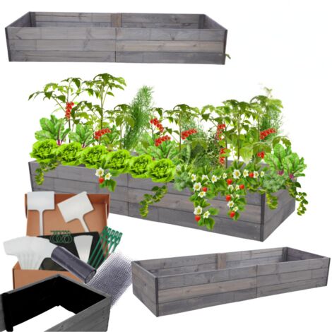 MODO24 Carré potager ZP06 surélevé en bois de pin massif pour jardin et terrasse, 27x163x90 cm, gris imprégné