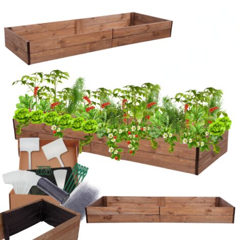 MODO24 Carré potager ZP06 surélevé en bois de pin massif pour jardin et terrasse, 18x203x60 cm, brun imprégné