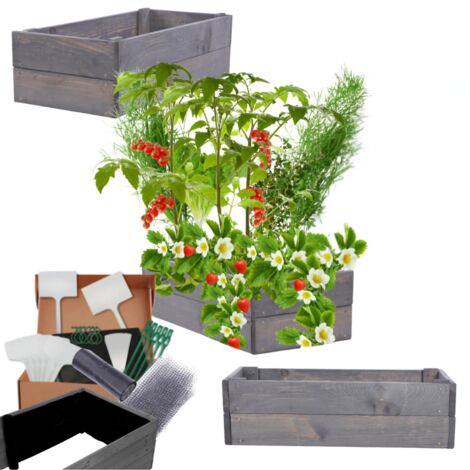 MODO24 Carré potager ZP06 surélevé en bois de pin massif pour jardin et terrasse, 18x63×30 cm, gris imprégné