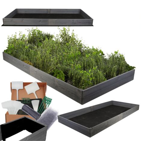 MODO24 Carré potager ZP06 surélevé en bois de pin massif pour jardin et terrasse, 18x203x100 cm, gris imprégné