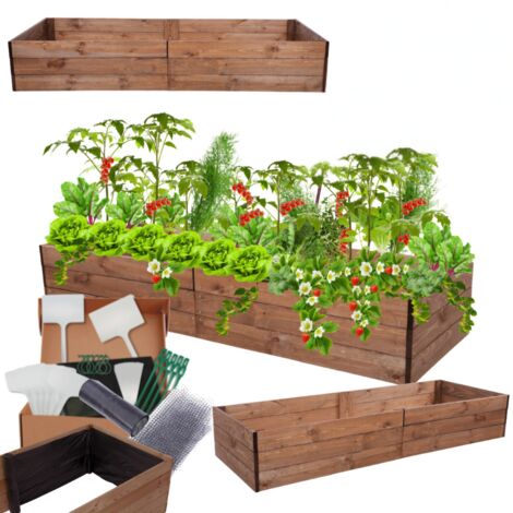 MODO24 Carré potager ZP06 surélevé en bois de pin massif pour jardin et terrasse, 27x237x60 cm, brun imprégné