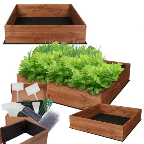 MODO24 Carré potager ZP06 surélevé en bois de pin massif pour jardin et terrasse, 27x93×90 cm, brun imprégné