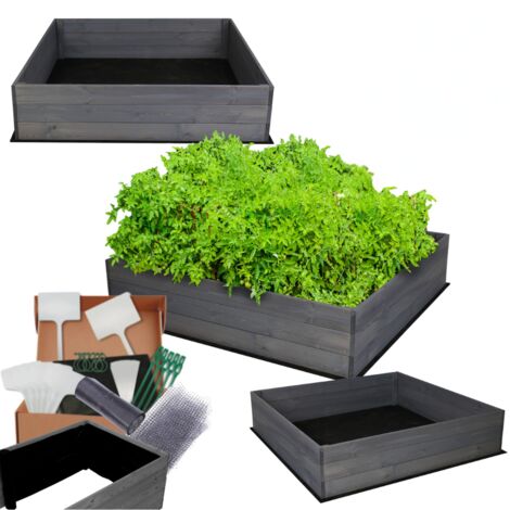 MODO24 Carré potager ZP06 surélevé en bois de pin massif pour jardin et terrasse, 27x83×60 cm, gris imprégné