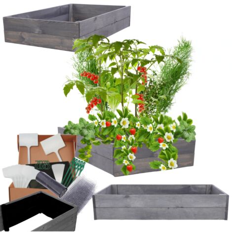 MODO24 Carré potager ZP06 surélevé en bois de pin massif pour jardin et terrasse, 18x93×60 cm, gris imprégné