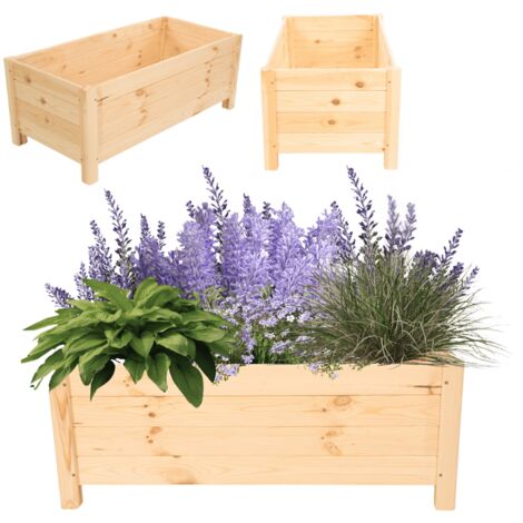 MODO24 Jardinière sur pieds bois pin, bac à fleurs jardin/balcon/terrasse, pour fleurs & herbes, 31x80x40 cm, naturel (brut) (1/5)