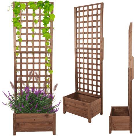 MODO24 Jardinière avec treillis pergola en pin, sur pieds, bac à fleurs 190x60x40 cm, jardin/balcon/terrasse, marron imprégné (1/5)
