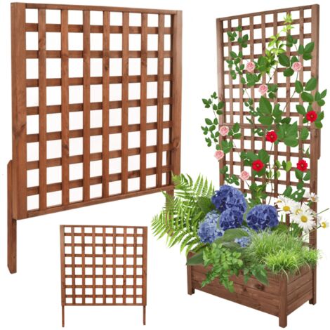 MODO24 Rehausse pergola bois de pin pour jardinière, module extension treillis extérieur plantes grimpantes, 94x80 cm, marron (1/5)