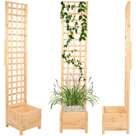 MODO24 Jardinière avec treillis pergola en pin, sur pieds, bac à fleurs 190x40x40 cm, jardin/balcon/terrasse, naturel (brut)