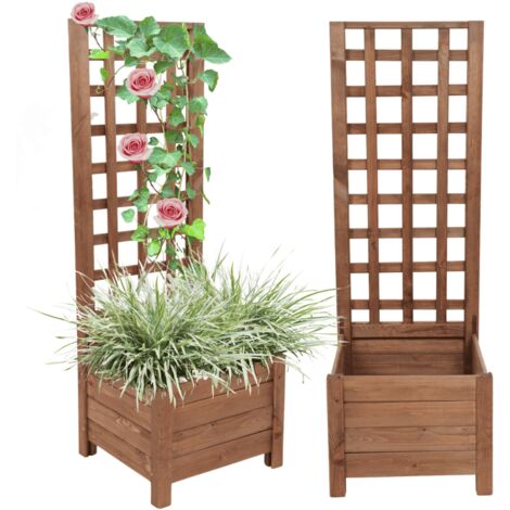 MODO24 Jardinière avec treillis bois de pin, sur pieds, bac à fleurs 116x40x40 cm, jardin/balcon/terrasse, marron imprégné