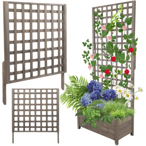 MODO24 Rehausse pergola bois de pin pour jardinière, module extension treillis extérieur plantes grimpantes, 94x80 cm, gris