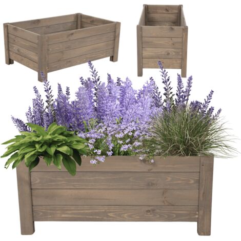 MODO24 Jardinière sur pieds en bois de pin, bac à fleurs jardin/balcon/terrasse, pour fleurs & herbes, 31x80x40 cm, gris imprégné