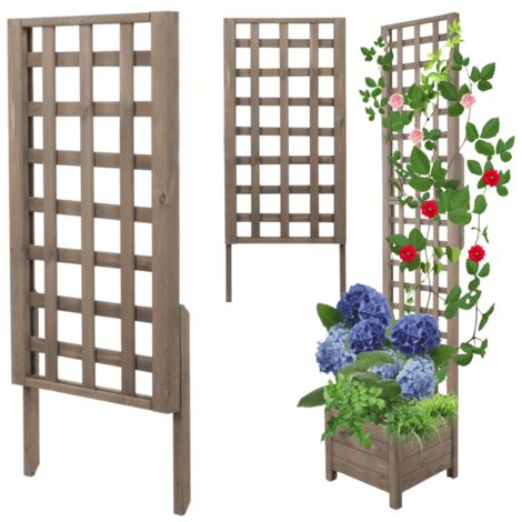 MODO24 Rehausse pergola bois de pin pour jardinière, module extension treillis extérieur plantes grimpantes, 94x40 cm, gris (1/5)