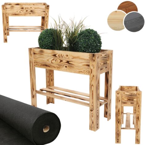MODO24 Carré potager sur pieds bois de pin, bac potager/jardinière sur pied, balcon/terrasse/jardin, HxLxP 70x80x34 cm, bois brûlé (1/5)