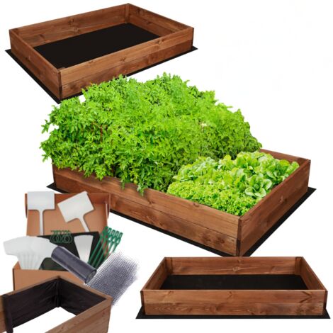 MODO24 Carré potager ZP06 surélevé en bois de pin massif pour jardin et terrasse, 18x120x90 cm, brun imprégné