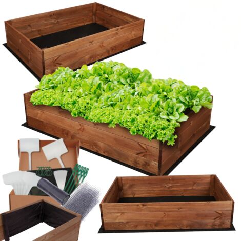 MODO24 Carré potager ZP06 surélevé en bois de pin massif pour jardin et terrasse, 27x120x60 cm, brun imprégné