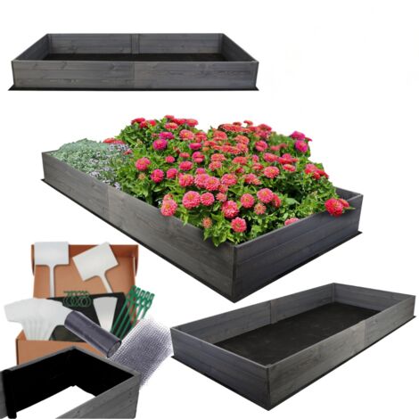 MODO24 Carré potager ZP06 surélevé en bois de pin massif pour jardin et terrasse, 27x237x90 cm, gris imprégné
